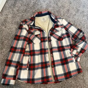 Sherpa-Lined Plaid Jacket - Red, Navy & White size medium